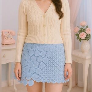 Topshop Rosie Wrap Lace Mini Skirt Blue Crochet Coquette Boho NWT